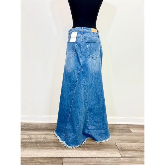 Show Me Your Mumu Reba Maxi Skirt in Open Seas Blue Size 27 Denim Fringe Hem - Picture 3 of 5